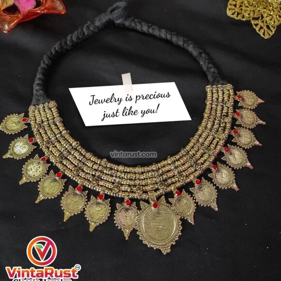 Handmade Gold Tone Coins Chokers And Earrings, Coins Jewelry Set, Jewelry Set, - Picture 10 of 10